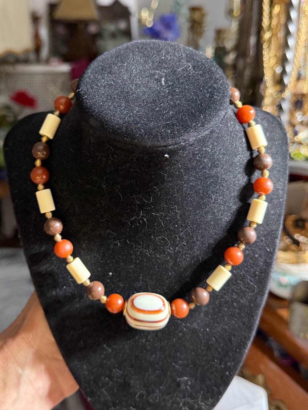 Vintage Sarah Coventry Cream Brown Orange Beaded Necklace